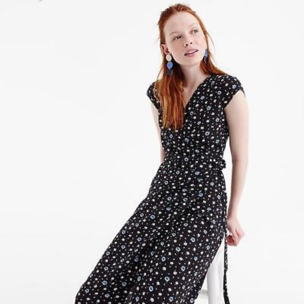 J CREW Blue/White Daisy Print Wrap Dress S 4/6 good condition!!